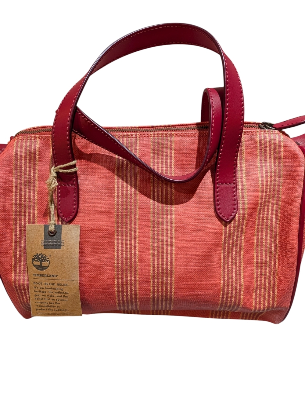 Timberland NWT Orange Red Striped Purse Handbag, Satchel - Picture 1 of 8